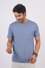 Men's Denim Blue Pima Cotton Single Jersey Round Neck T-shirt