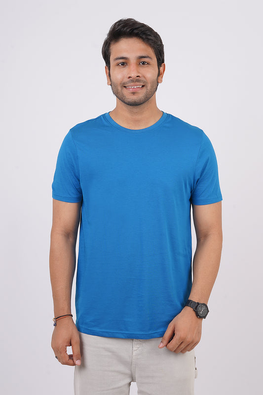 Men's Blue Sapphire Pima Cotton Single Jersey Round Neck T-shirt