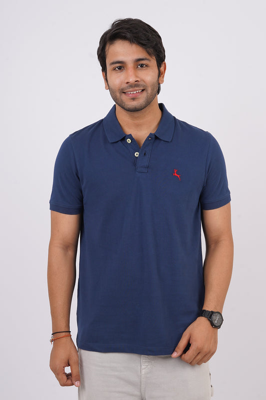 Men's navy core pique polo t-shirt with embroidered logo