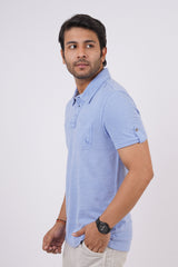 Men's Lavender slub pique polo t-shirt with double pocket