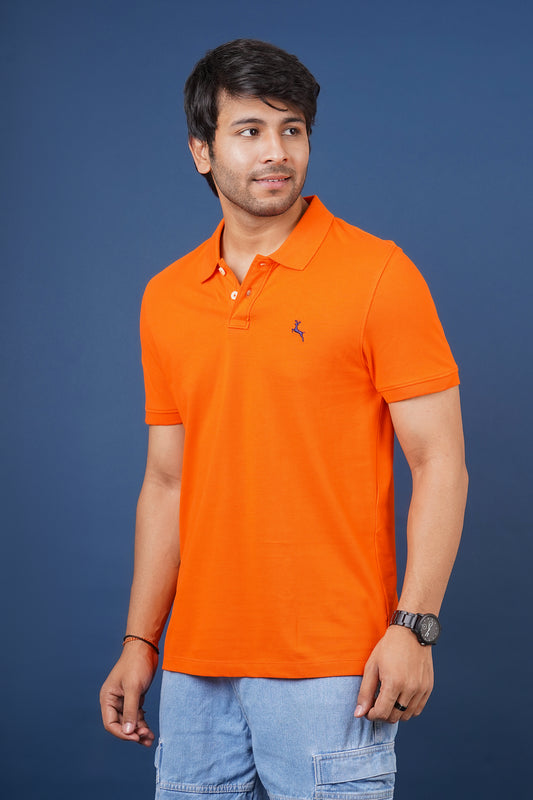 Men's orange core pique polo t-shirt with embroidered logo