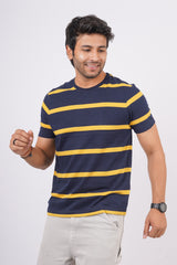 Men's Yellow/Navy striped round neck t-shirt