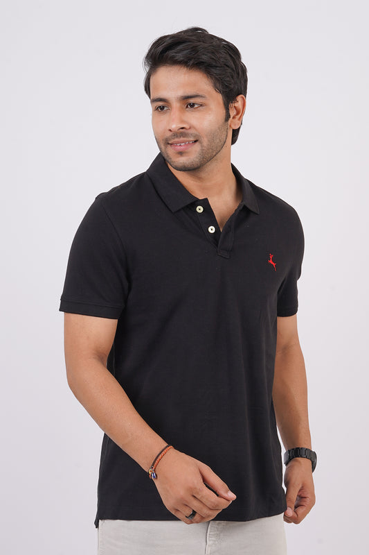 Men's black core pique polo t-shirt with embroidered logo