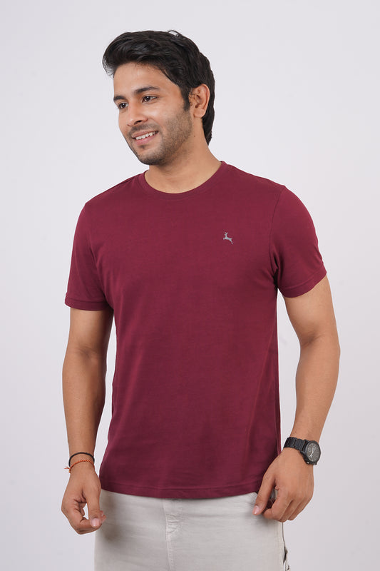 Men's classic red single jersey round neck t-shirt with logo