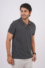 Men's charcoal melange core pique polo t-shirt with embroidered logo