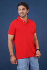 Men's red core pique polo t-shirt with embroidered logo