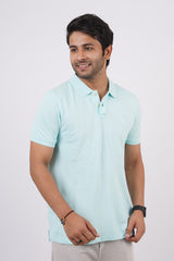 Men's water blue core pique polo t-shirt with embroidered logo