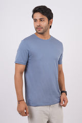 Men's Denim Blue Pima Cotton Single Jersey Round Neck T-shirt