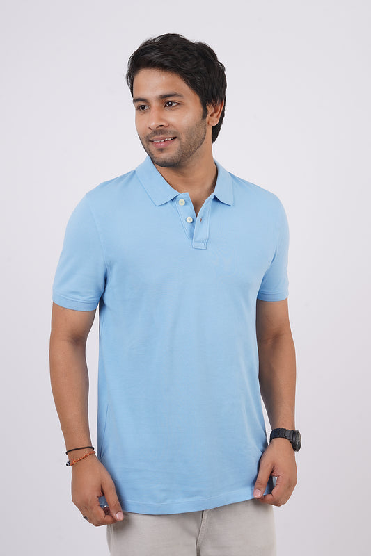 Men's Sky Blue Core Pique Polo T-shirt