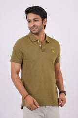 Men's olive green core pique polo t-shirt with embroidered logo