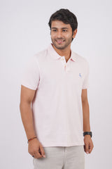 Men's Light Pink core pique polo t-shirt with embroidered logo