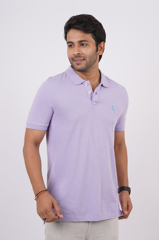 Men's lavender core pique polo  t-shirt with embroidered logo