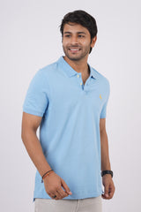 Men's sky blue core pique polo t-shirt with embroidered logo