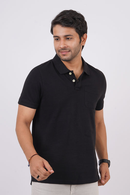 Men's black core pique polo t-shirt with pocket