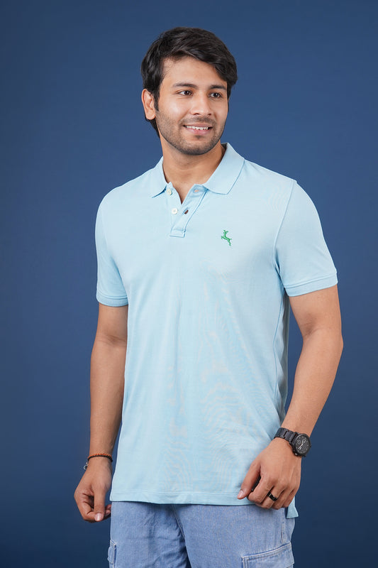 Men's Light Blue pique polo t-shirt with embroidred logo