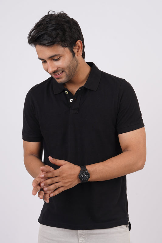 Men's Black Core Pique Polo T-shirt