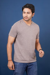 Men's Iron Brown Melange V-Neck T-shirt