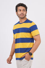 Men's Yellow/Navy striped round neck t-shirt