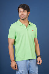 Men's Light Green core pique polo t-shirt with embroidered logo