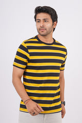 Men's Yellow/Black striped round neck t-shirt