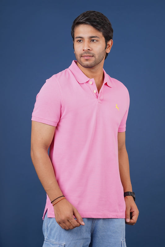 Men's pink core pique polo t-shirt with embroidered logo