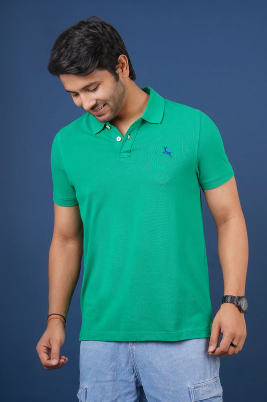 Men's green core pique polo t-shirt with embroidred logo