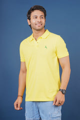 Men's yellow core pique polo t-shirt with embroidered logo