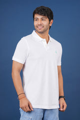 Men's white core pique polo t-shirt with embroidered logo