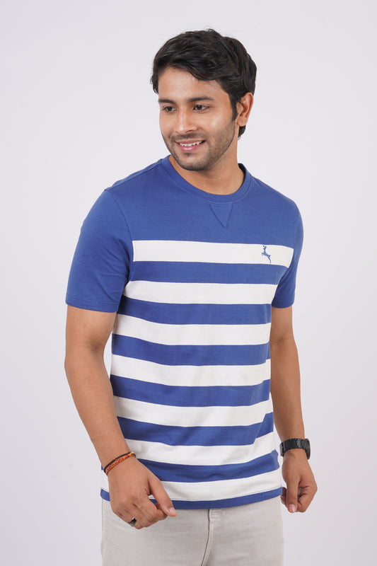 Men's True Navy/White striped round neck t-shirt