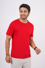 Men's Tango Red Pima Cotton Single Jersey Round Neck T-shirt with Logo