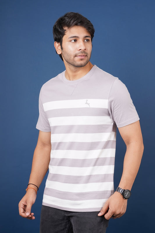 Men's Gull Grey/White striped round neck t-shirt