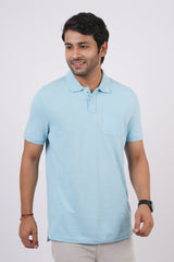 Men's Light Blue core pique polo t-shirt with pocket