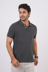 Men's Charcoal Melange Core Pique Polo T-shirt