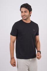 Men's black single jersey round neck t-shirt with logo