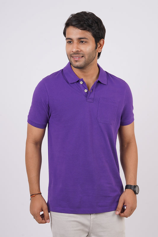 Men's purple core pique polo t-shirt with pocket