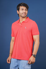 Men's Dark Pink core pique polo t-shirt with embroidered logo