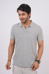 Men's Grey Melange Core Pique Polo T-shirt