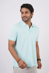 Men's Water Blue Core Pique Polo T-shirt