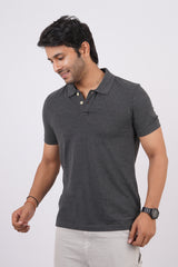 Men's Charcoal Melange Core Pique Polo T-shirt