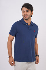 Men's navy core pique polo t-shirt with embroidered logo