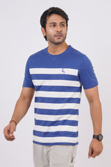 Men's True Navy/White striped round neck t-shirt