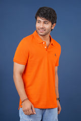 Men's orange core pique polo t-shirt with embroidered logo