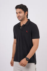 Men's black core pique polo t-shirt with embroidered logo