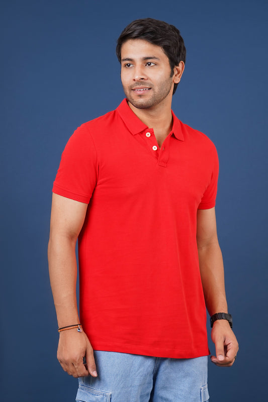 Men's red core pique polo t-shirt