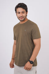 Men's bottle green single jersey round neck t-shirt with logo