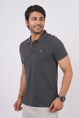 Men's charcoal melange core pique polo t-shirt with embroidered logo