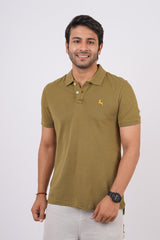 Men's olive green core pique polo t-shirt with embroidered logo