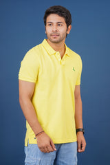 Men's yellow core pique polo t-shirt with embroidered logo