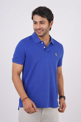 Men's blue core pique polo t-shirt with embroidered logo