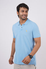 Men's sky blue core pique polo t-shirt with embroidered logo